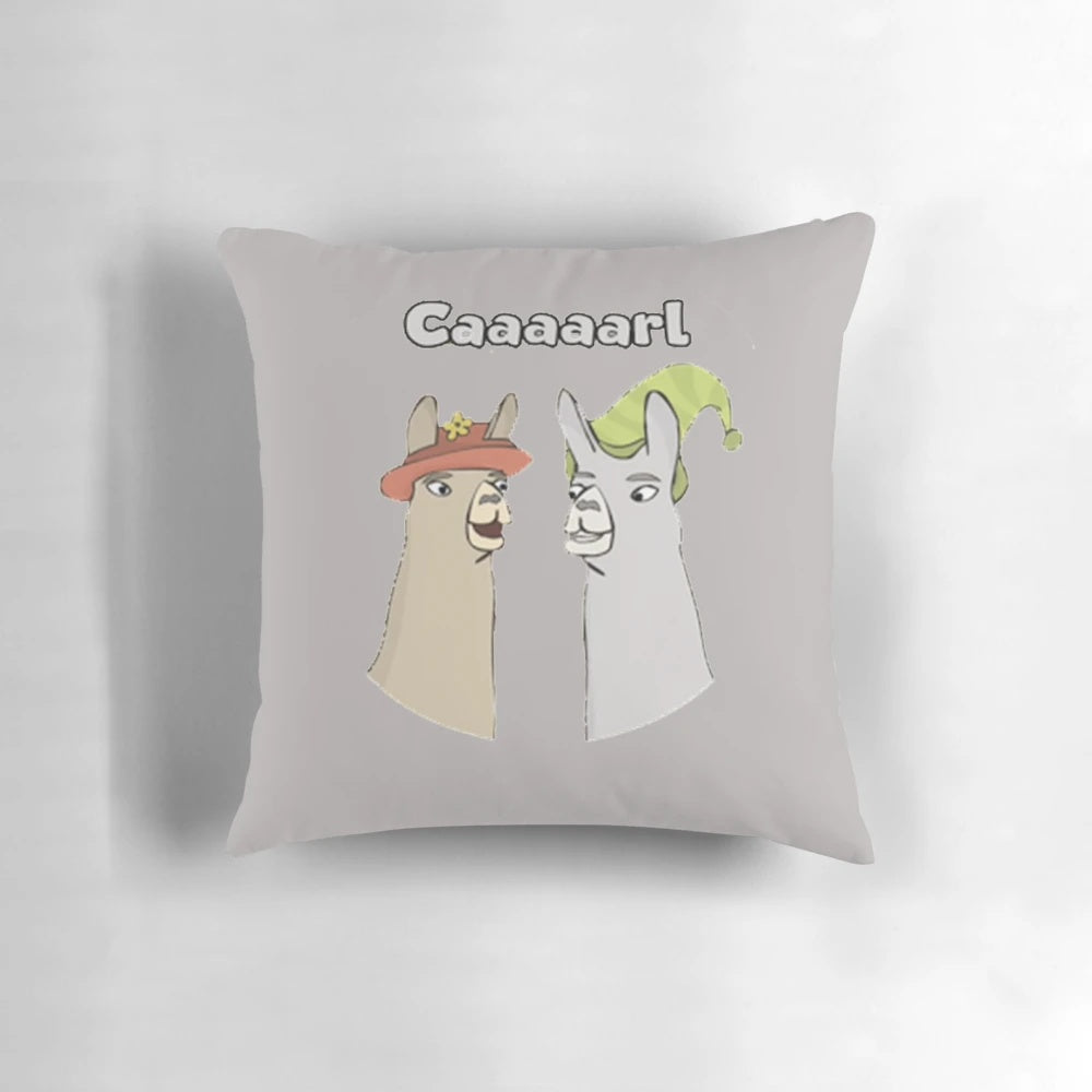 Llamas with Hats Carl Pillow featuring the iconic character from the popular viral series