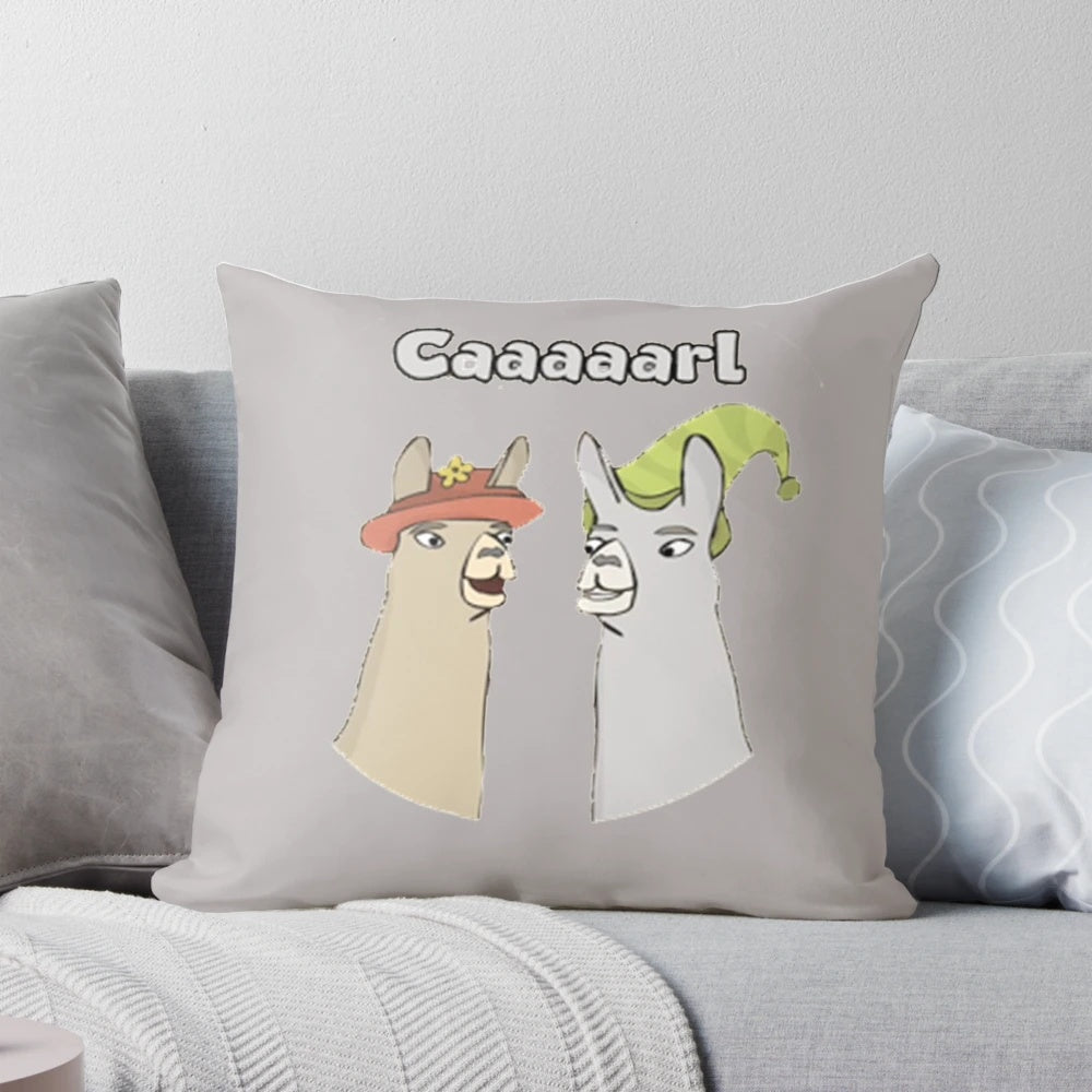 Llamas with Hats Carl Pillow featuring the iconic character from the popular viral series