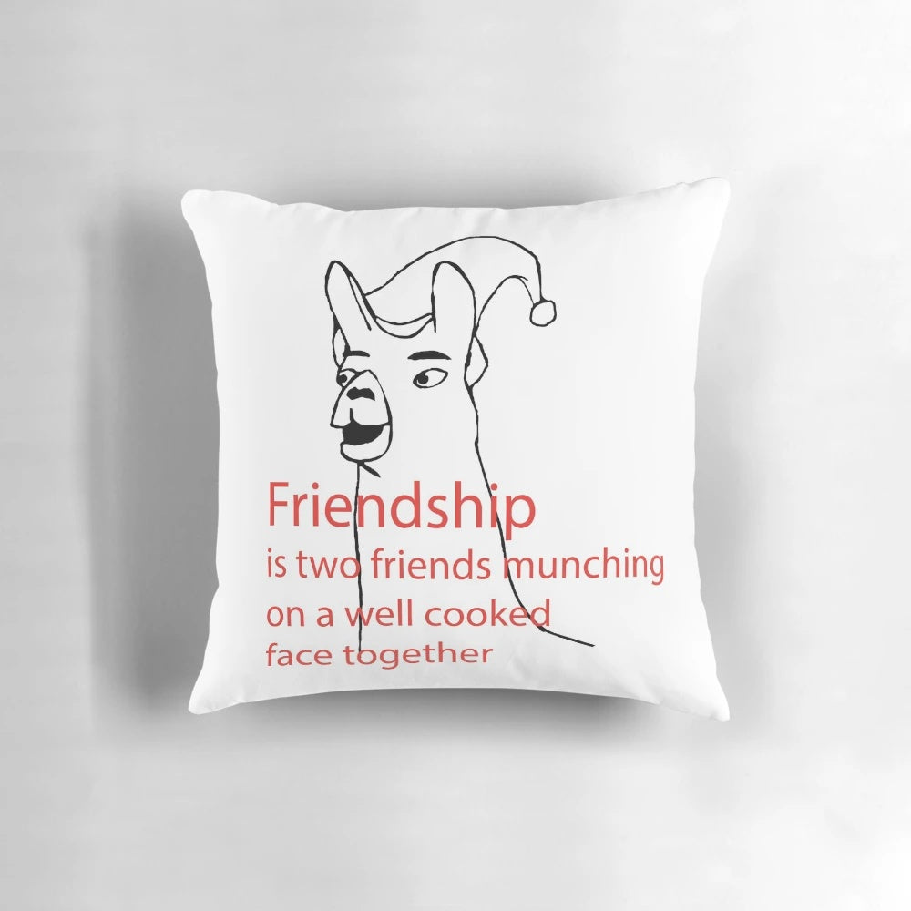 Soft, plush pillow featuring illustrated llamas wearing hats, perfect for friends and home decor.