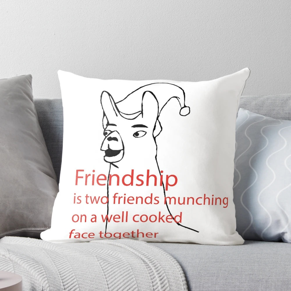 Soft, plush pillow featuring illustrated llamas wearing hats, perfect for friends and home decor.