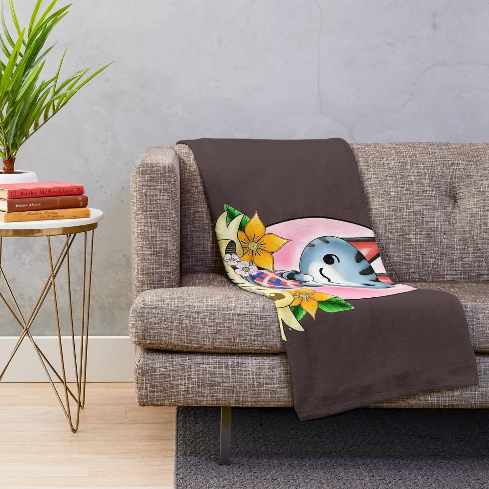 Soft and cuddly plush blanket featuring the beloved Animal Crossing character Lolly the cat in a cute cartoon style