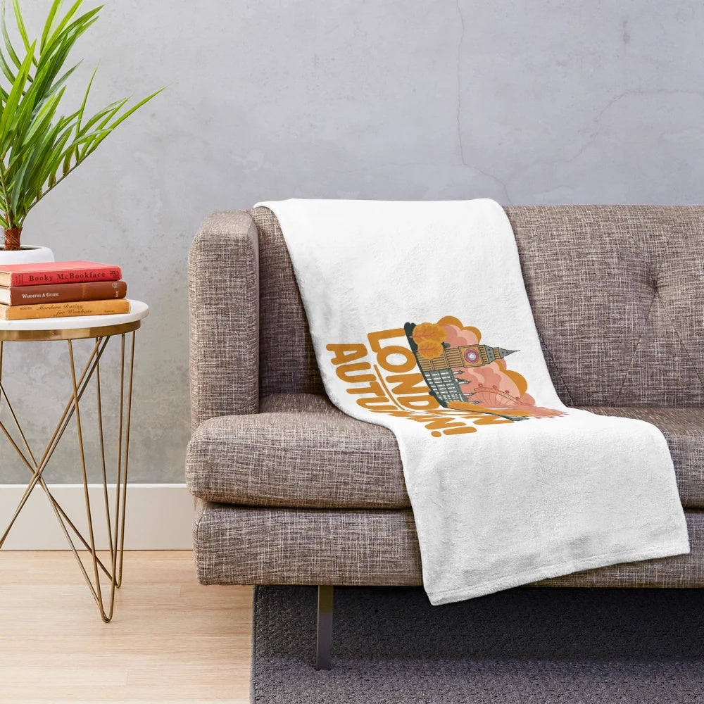 Plush blanket depicting a cozy autumn scene in London