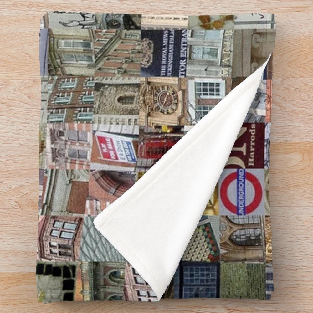 London, England plush blanket featuring iconic landmarks like Big Ben
