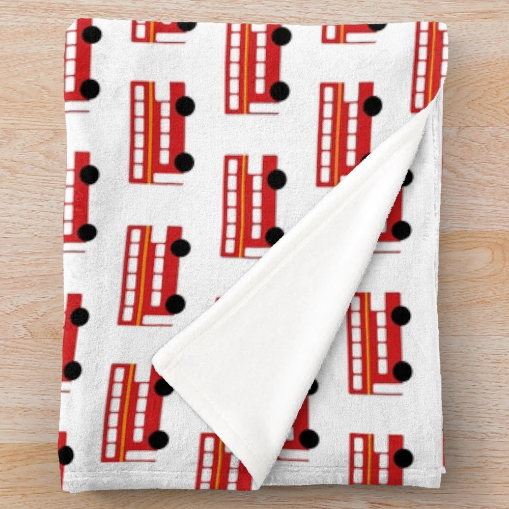 Soft plush blanket with a London red bus design for England travel enthusiasts