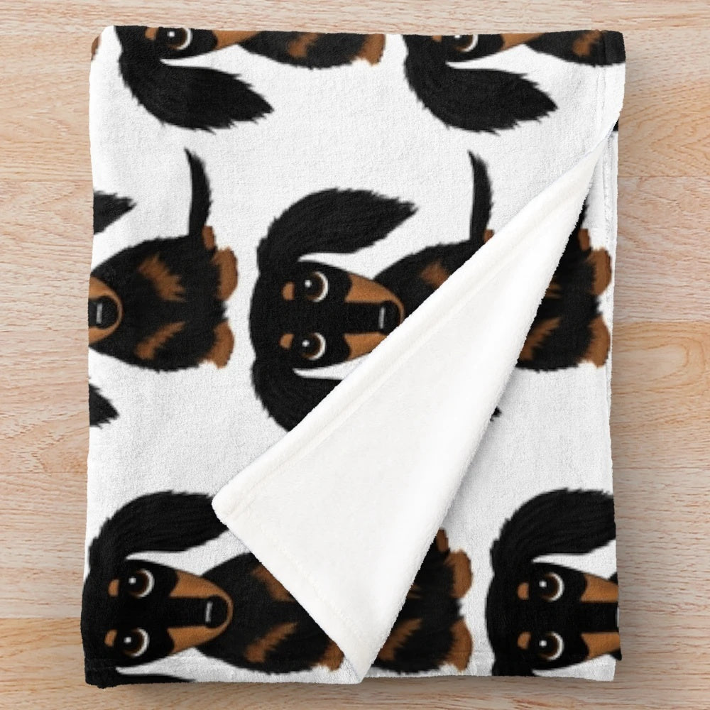 Long haired dachshund plush blanket in black and tan