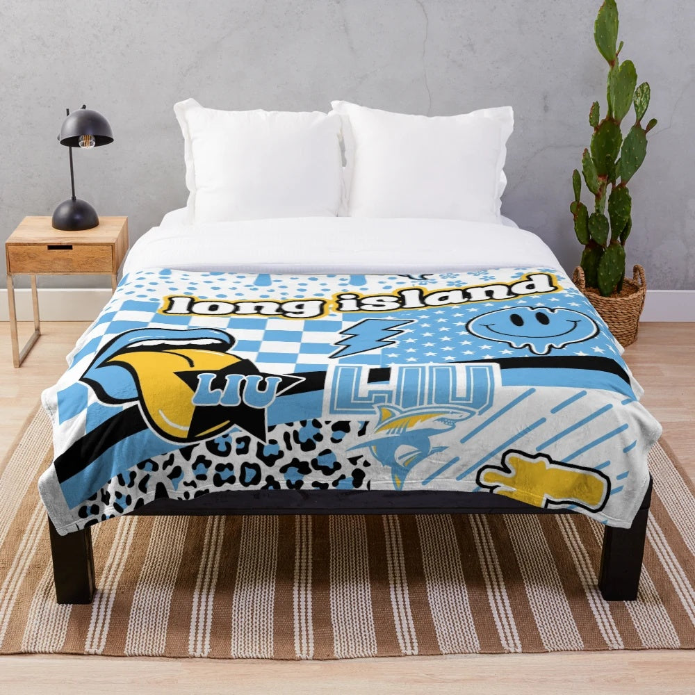 Soft and plush Long Island-inspired blanket with floral and animal print designs