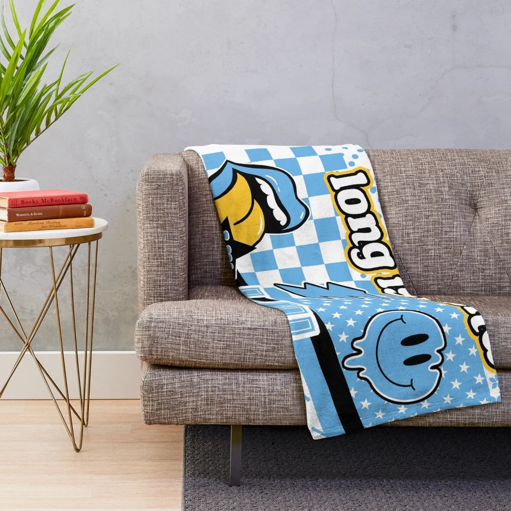 Soft and plush Long Island-inspired blanket with floral and animal print designs