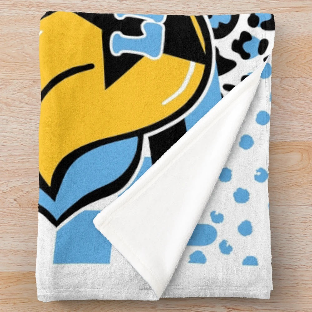 Soft and plush Long Island-inspired blanket with floral and animal print designs