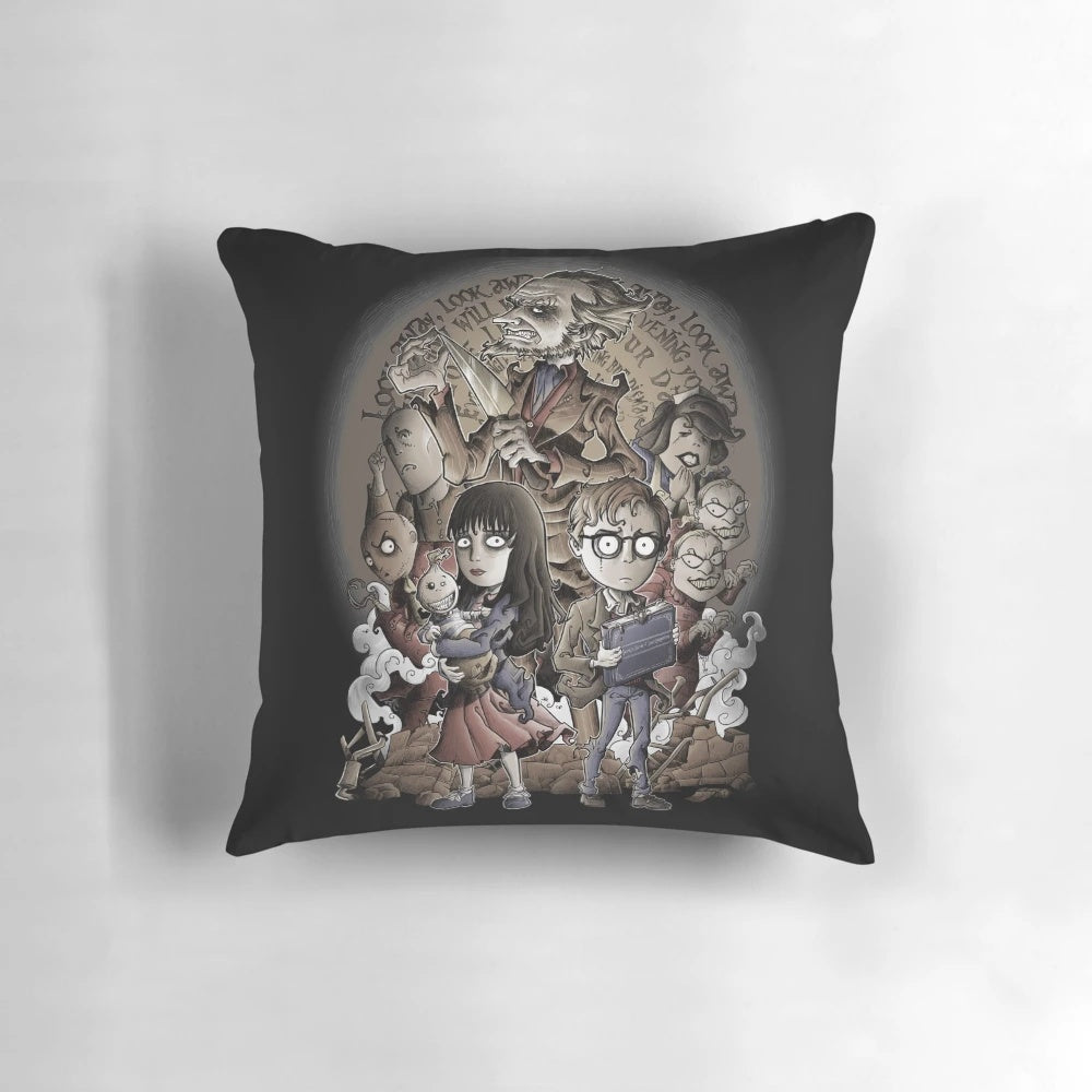A plush, soft pillow featuring the iconic character Count Olaf from the popular series A Series of Unfortunate Events.