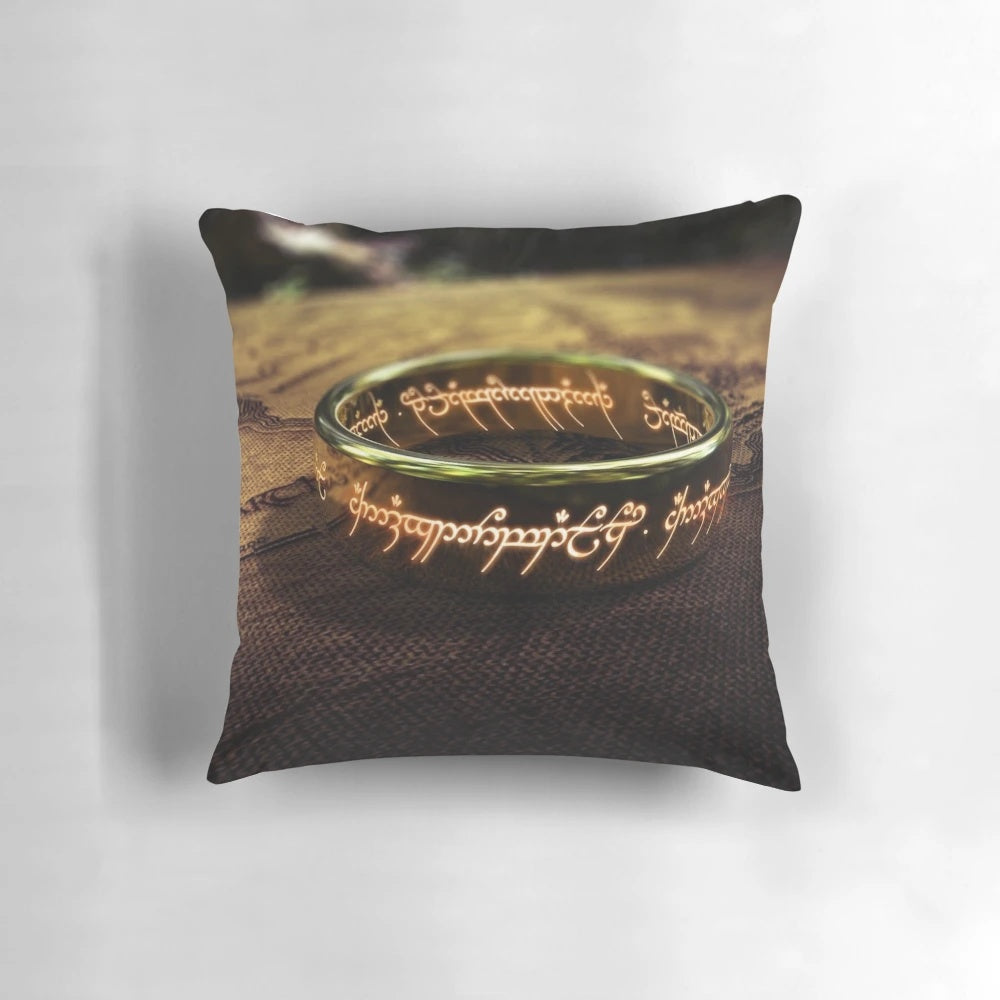 Plush Lord of the Rings-themed throw pillow with the iconic ring design