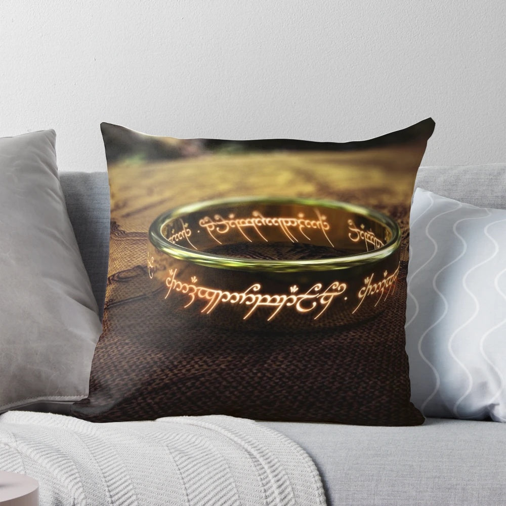 Plush Lord of the Rings-themed throw pillow with the iconic ring design