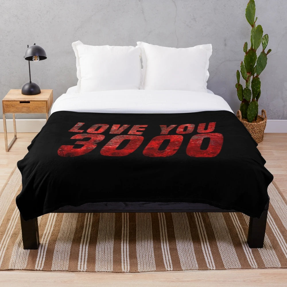 Soft and cuddly 'Love You 3000' plush blanket featuring Iron Man and Avengers Endgame movie quotes