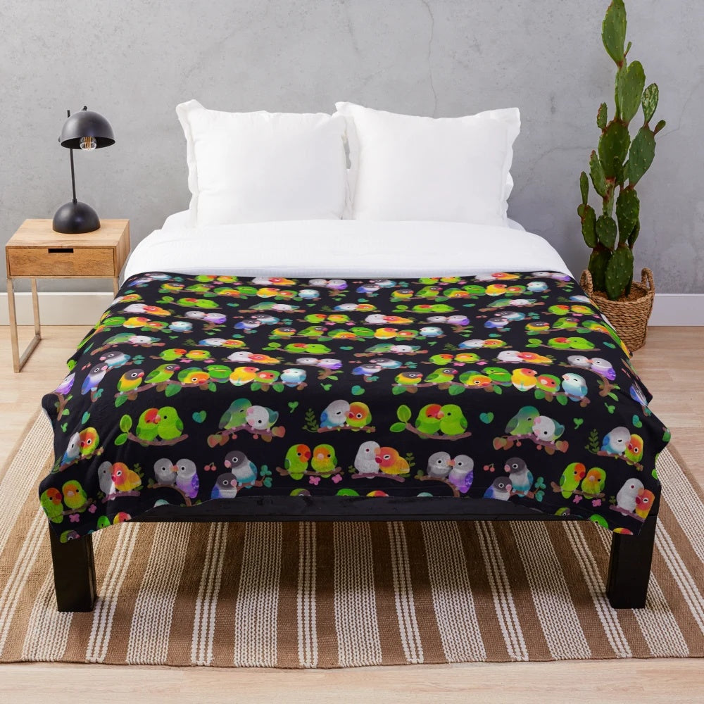 Lovebird pattern plush blanket for bird enthusiasts