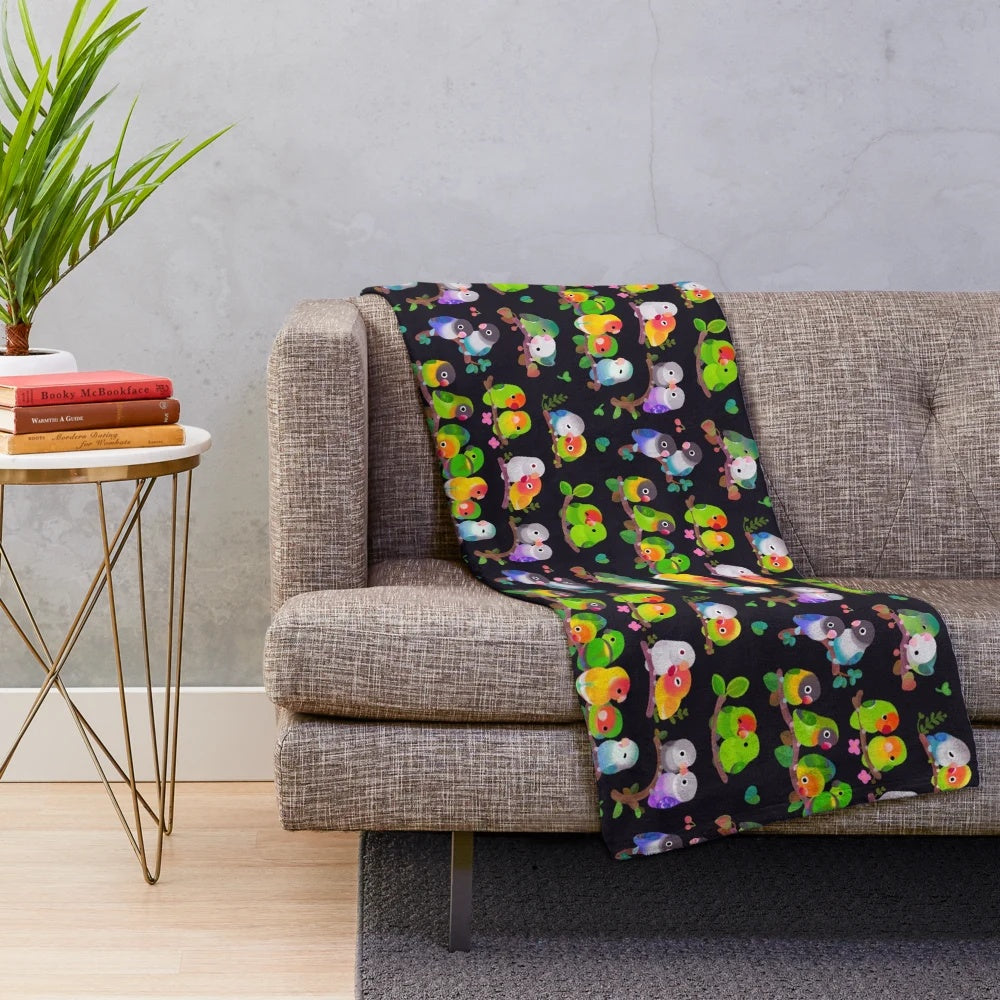 Lovebird pattern plush blanket for bird enthusiasts