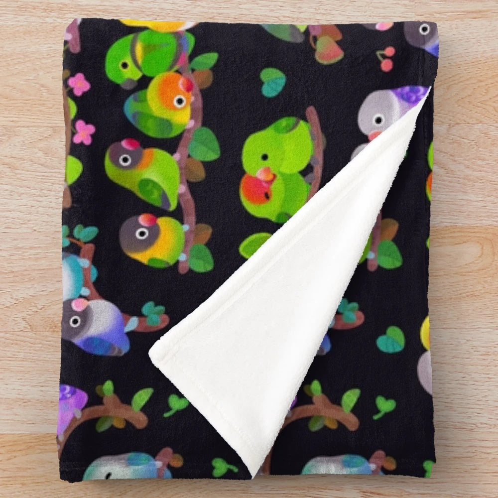 Lovebird pattern plush blanket for bird enthusiasts