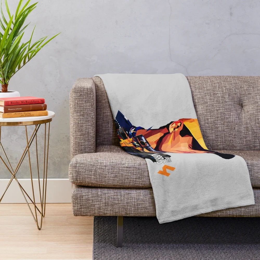 A soft, low poly plush blanket featuring Lando Norris, the Formula 1 racing driver