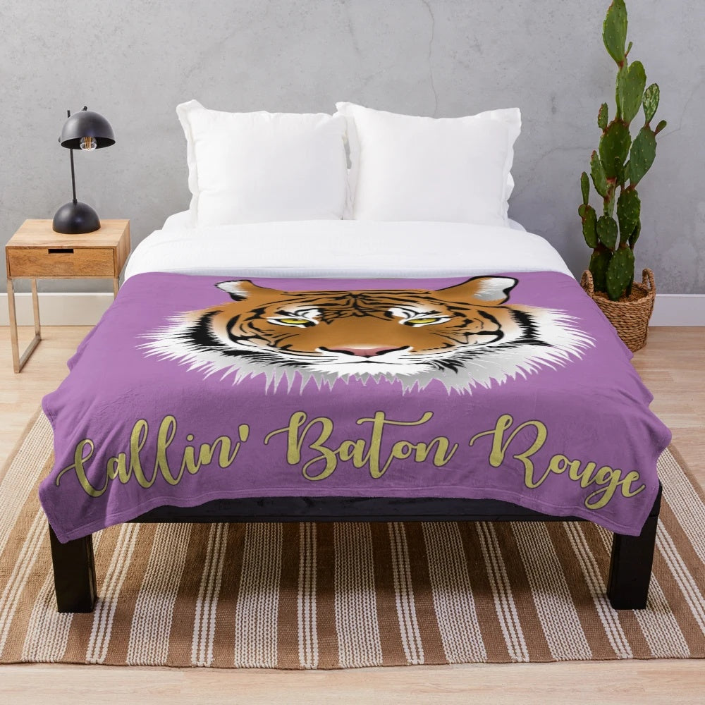 Callin' Baton Rouge themed plush blanket featuring the LSU Tigers colors and mascot