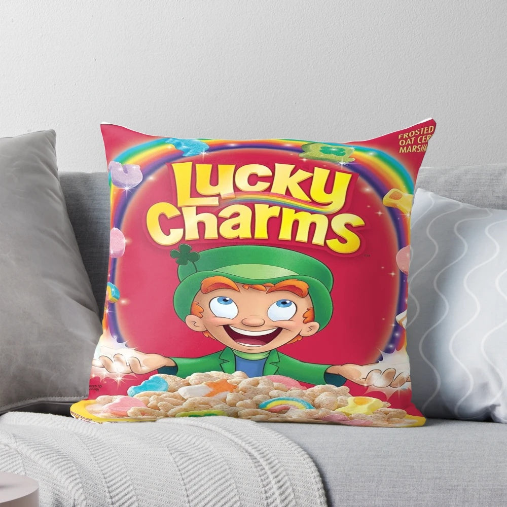 Plush lucky charms cereal-themed pillow for cozy, cute home decor