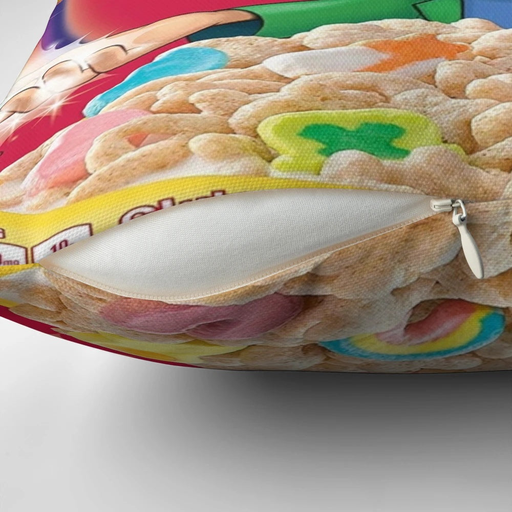 Plush lucky charms cereal-themed pillow for cozy, cute home decor
