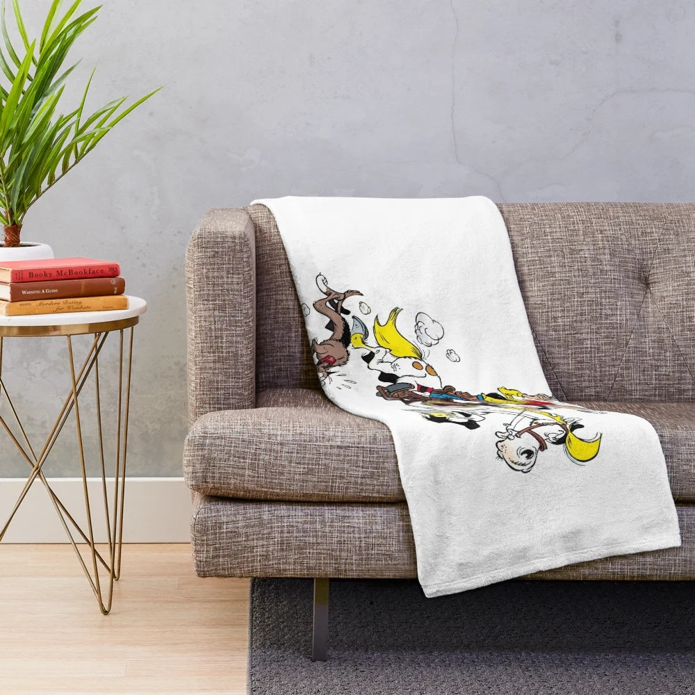 Lucky Luke Plush Blanket with Cowboy and Horse Motif