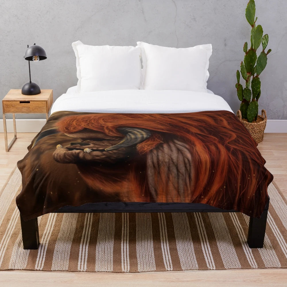 Ludo the friendly creature from the movie Labyrinth on a cozy plush blanket