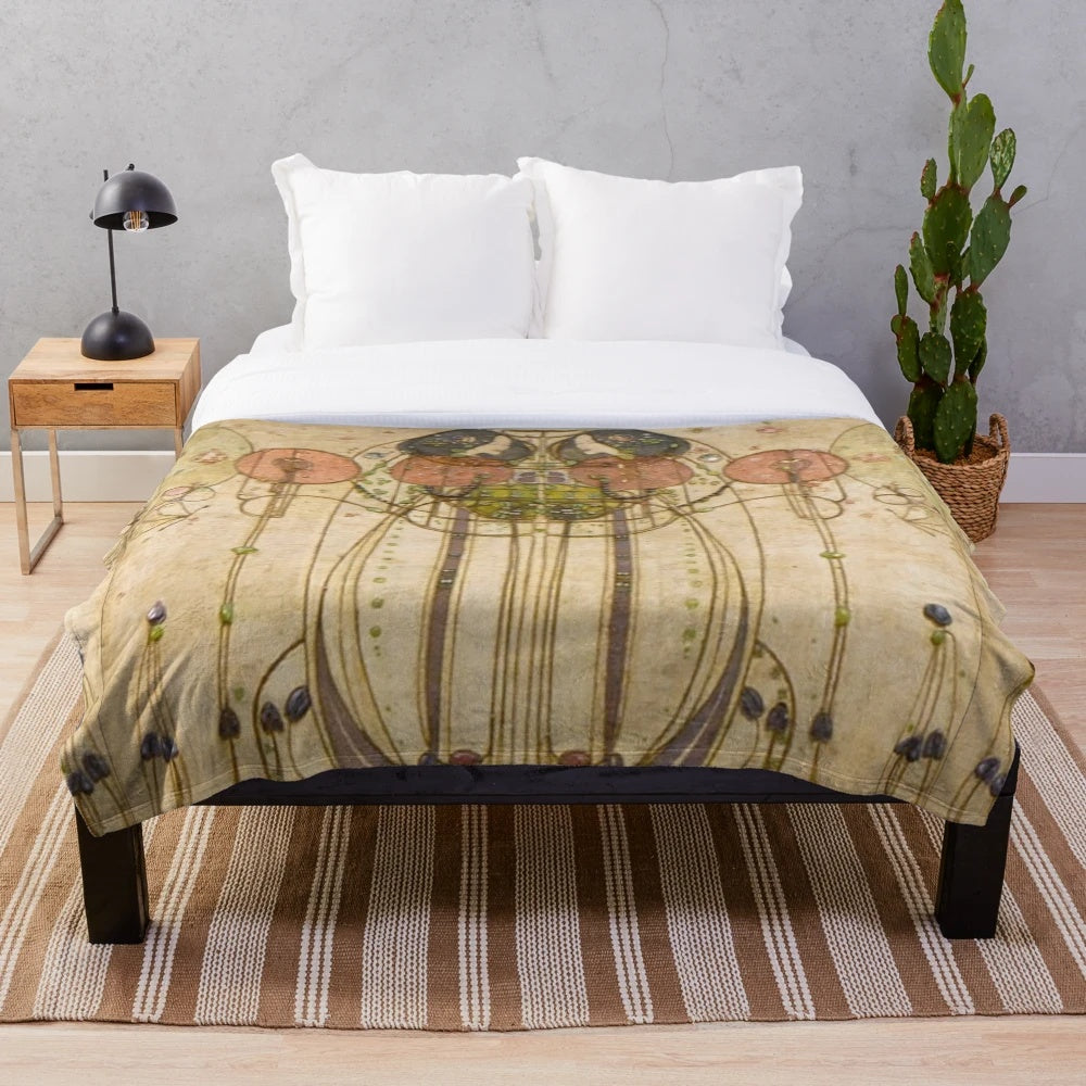 Plush blanket featuring Charles Rennie Mackintosh's iconic floral art design