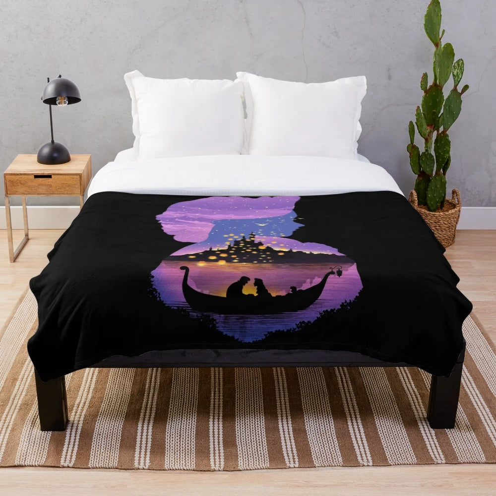 Soft and plush blanket featuring a magical tower and princess-inspired landscape