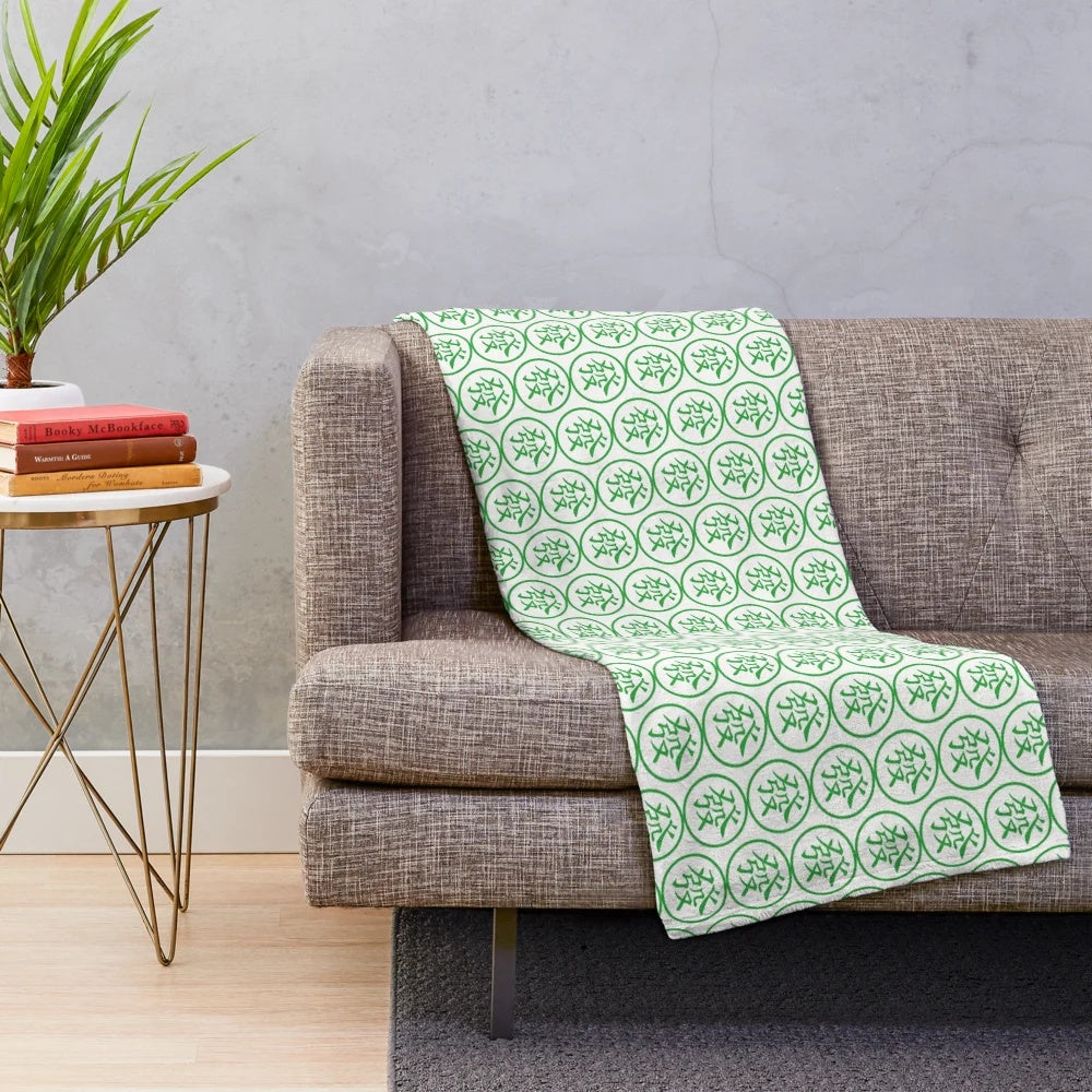 Soft and Plush Mahjong Themed Blanket with Lucky Symbols