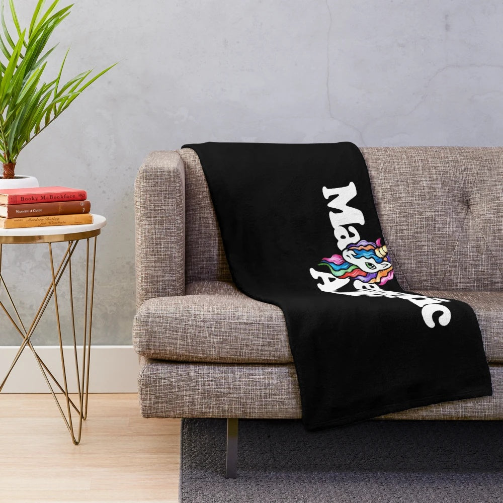 Majestic plush blanket with retro rainbow unicorn design