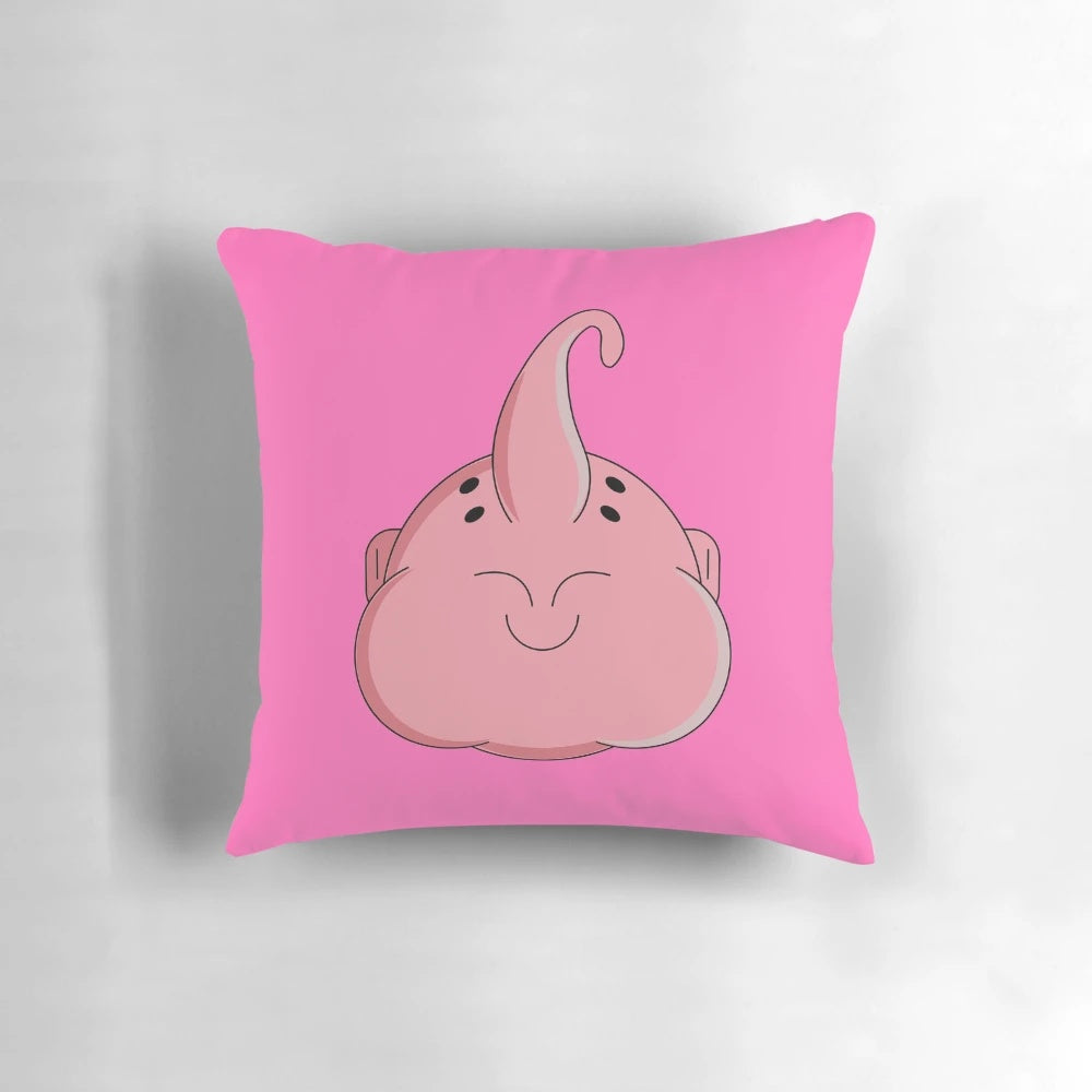 Majin Buu from Dragon Ball Z plush pillow in a kawaii, retro anime style