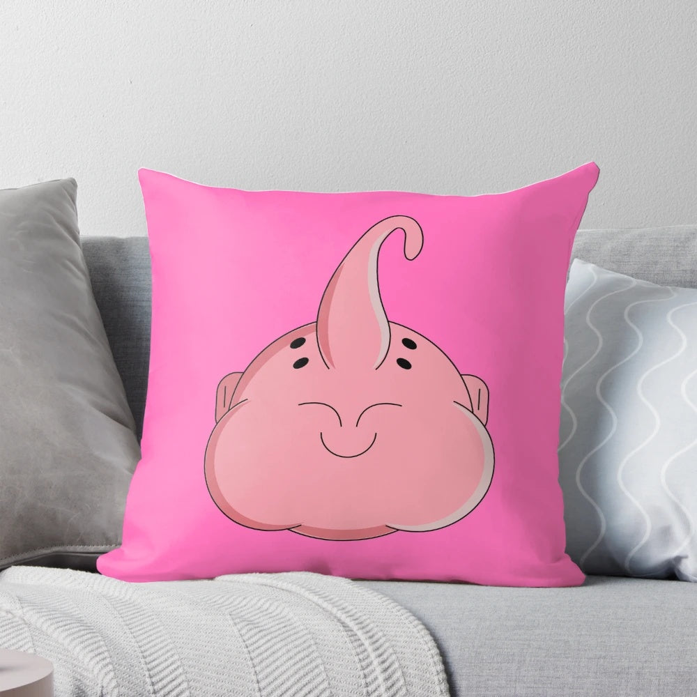 Majin Buu from Dragon Ball Z plush pillow in a kawaii, retro anime style