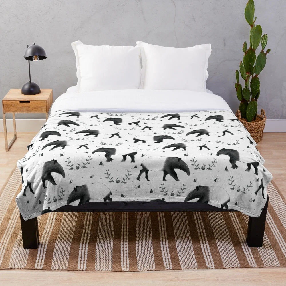 Malayan Tapir Plush Blanket with Soft, Warm Texture
