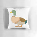 Decorative pillow featuring a mallard duck wearing a knitted sweater