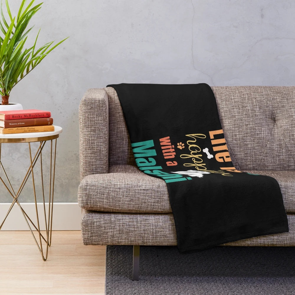 Malshi Dog Plush Blanket with Comfy Word Art Design