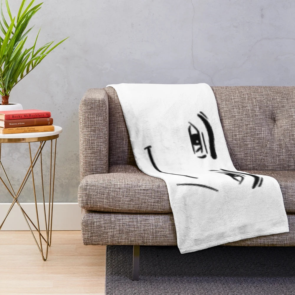 Roblox-inspired man face plush blanket