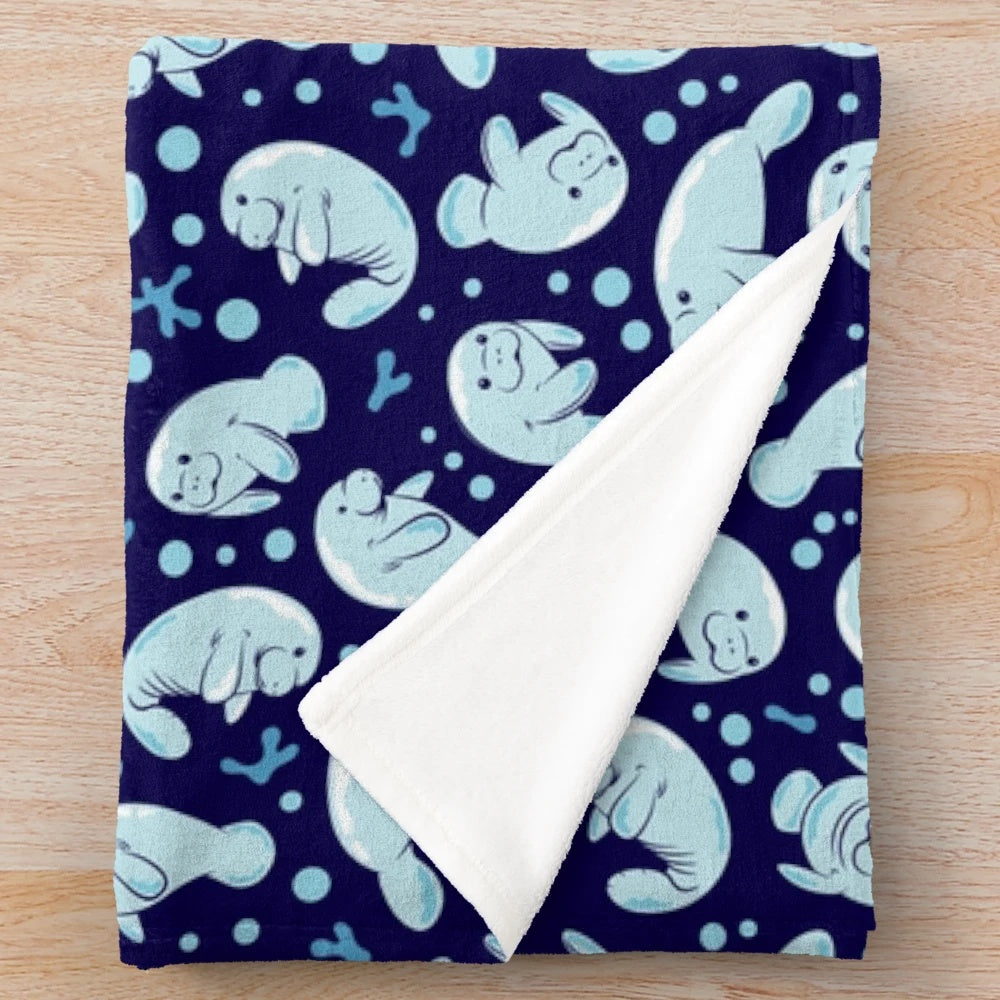 Soft and Cuddly Manatee Plush Blanket with Soothing Underwater Blue Pattern