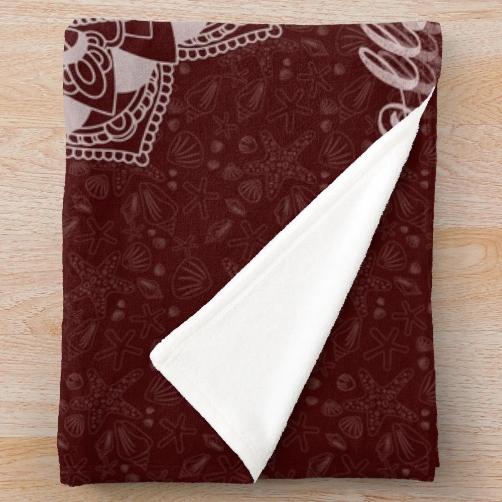 Maroon and white mandala design plush blanket for college students