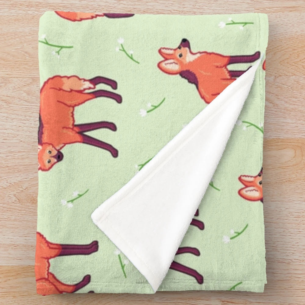Maned wolf plush blanket with a repeating pattern design