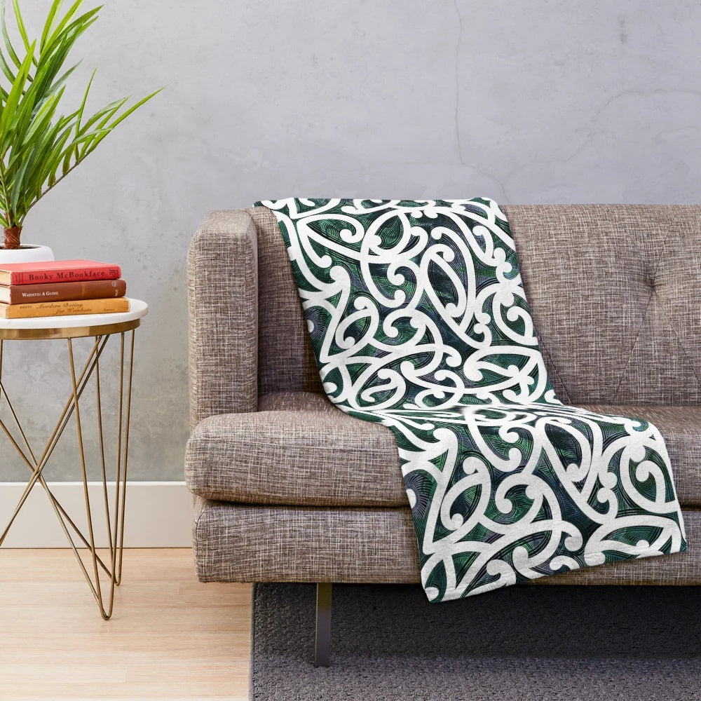 Maori paua plush blanket with intricate indigenous design
