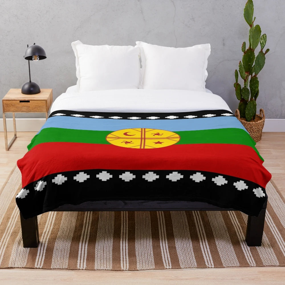 Mapuche flag inspired plush blanket