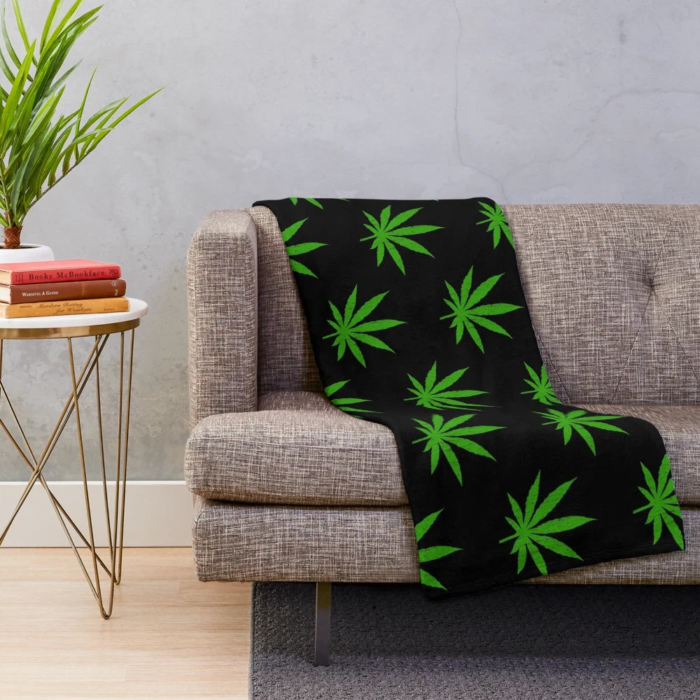 Soft and comfortable plush blanket with marijuana leaf design