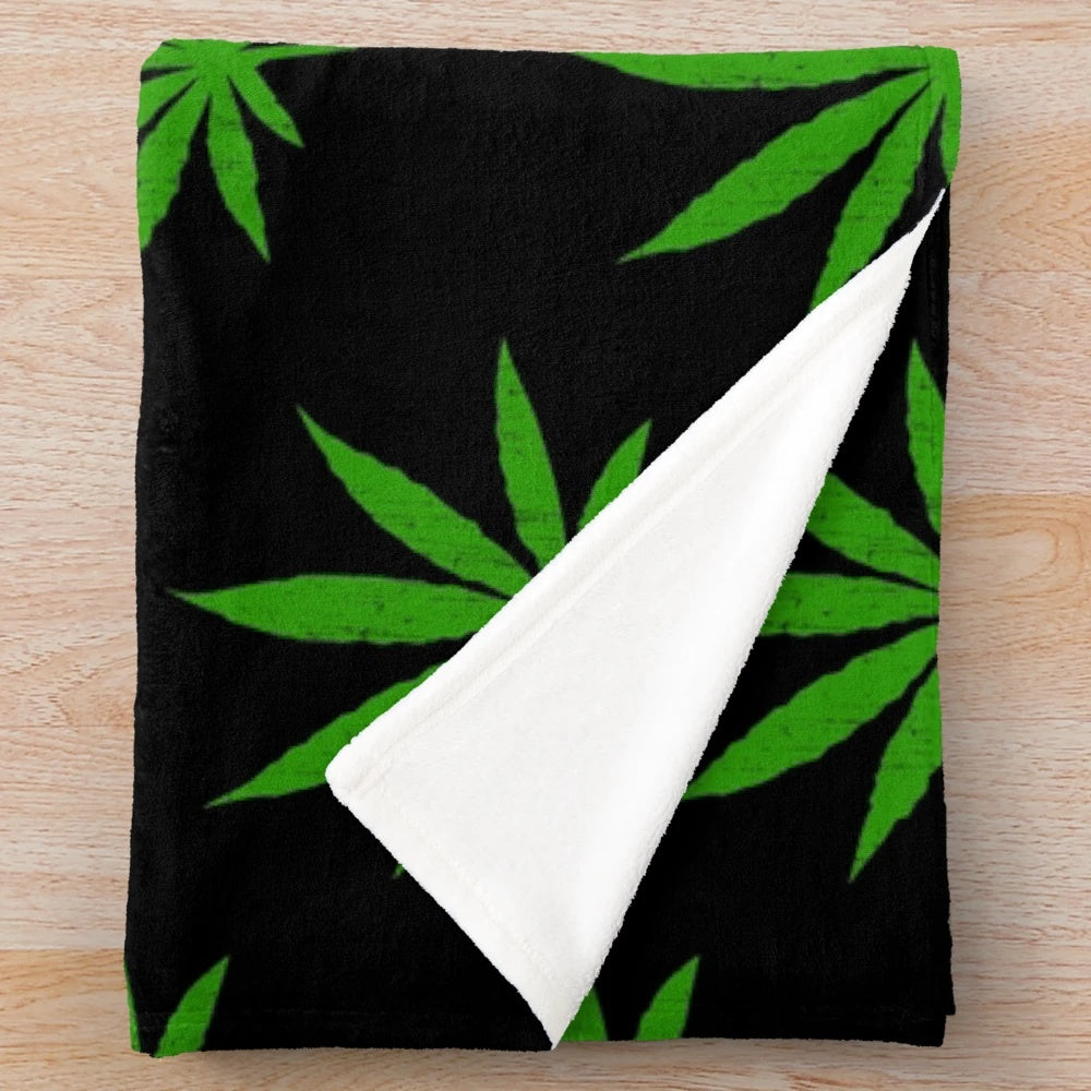 Soft and comfortable plush blanket with marijuana leaf design