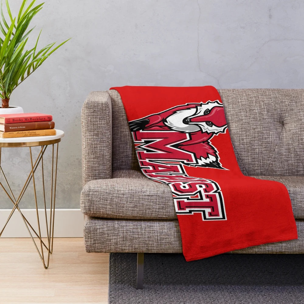 Marist Red Foxes plush blanket featuring the college mascot