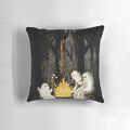 Soft and plush pillow featuring a design of marshmallows and ghost stories, perfect for camping and outdoor adventures.