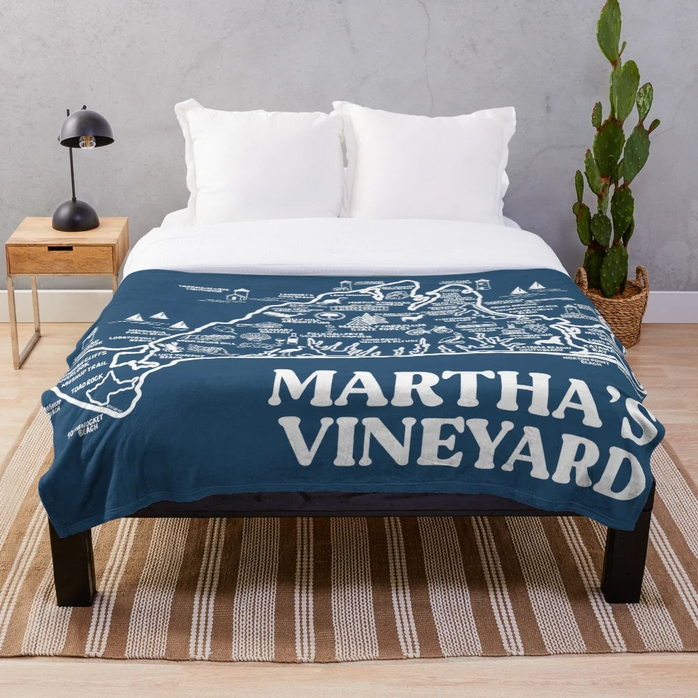 Martha's Vineyard map inspired plush blanket