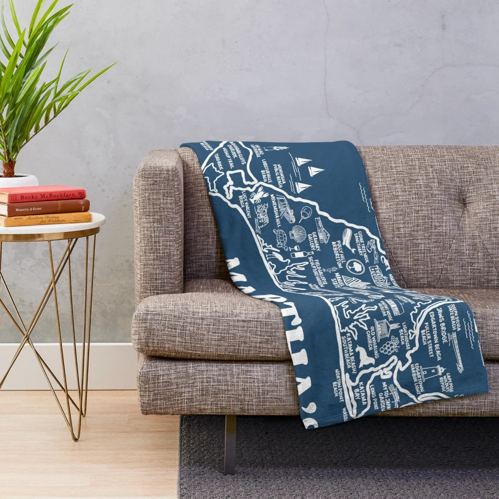 Martha's Vineyard map inspired plush blanket