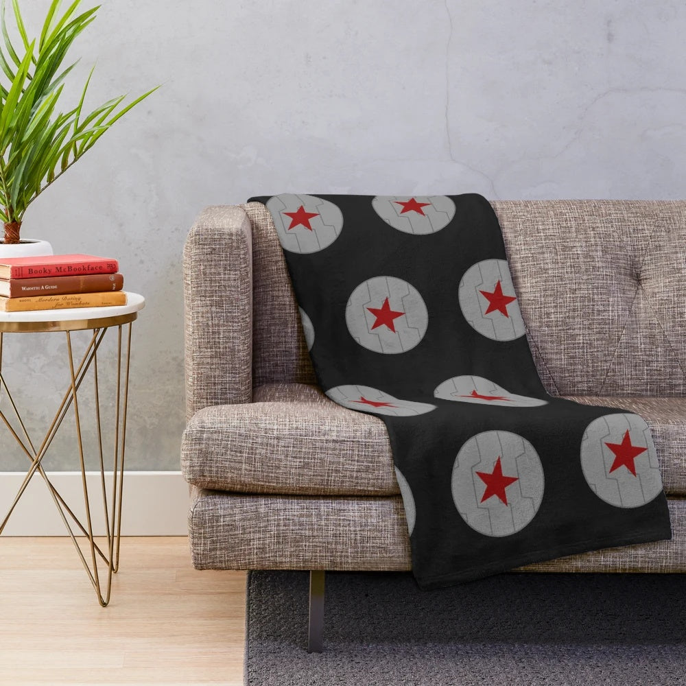 A cozy plush blanket featuring the Winter Soldier emblem from the Marvel Cinematic Universe