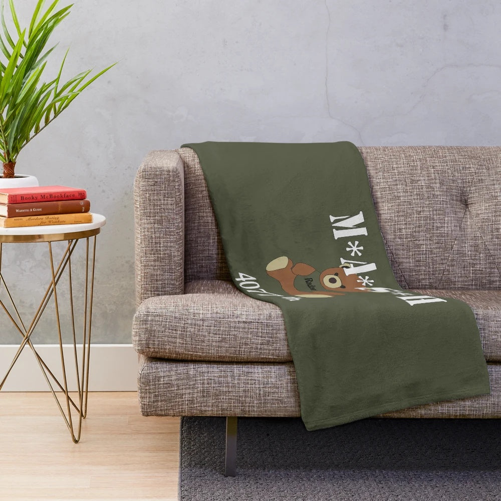 MASH-themed plush blanket featuring iconic imagery from the beloved TV show and movie