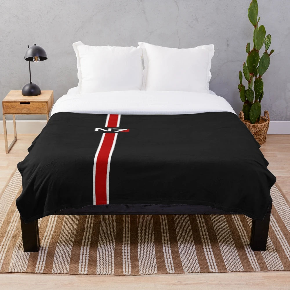 Mass Effect inspired plush blanket with N7 emblem design