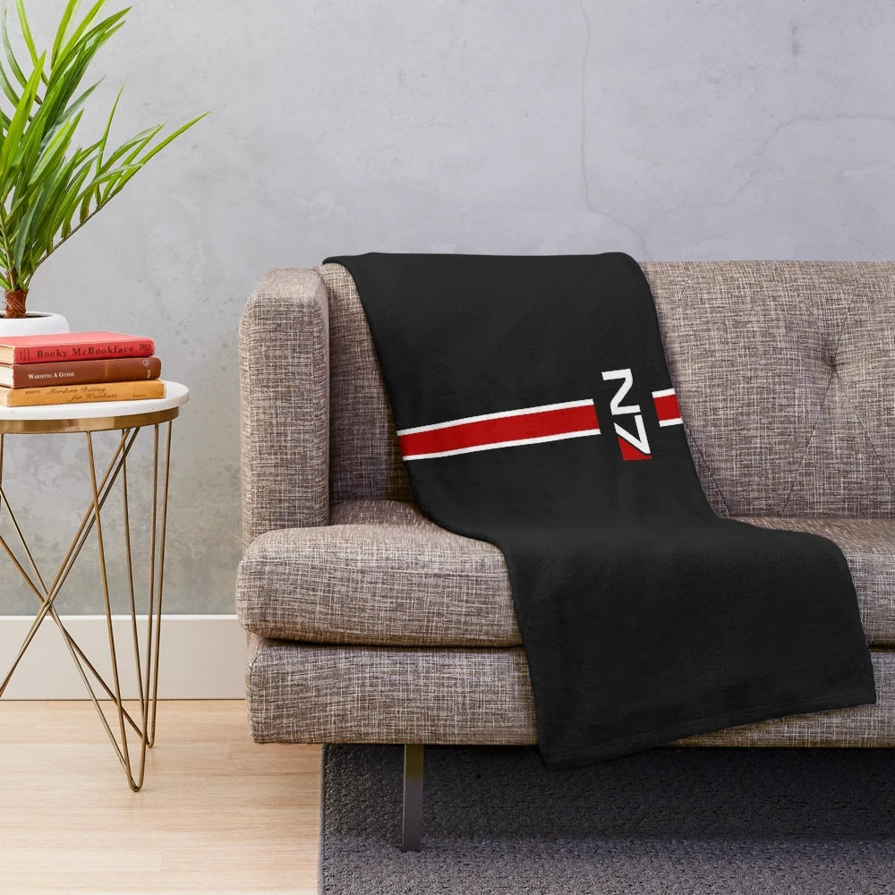 Mass Effect inspired plush blanket with N7 emblem design